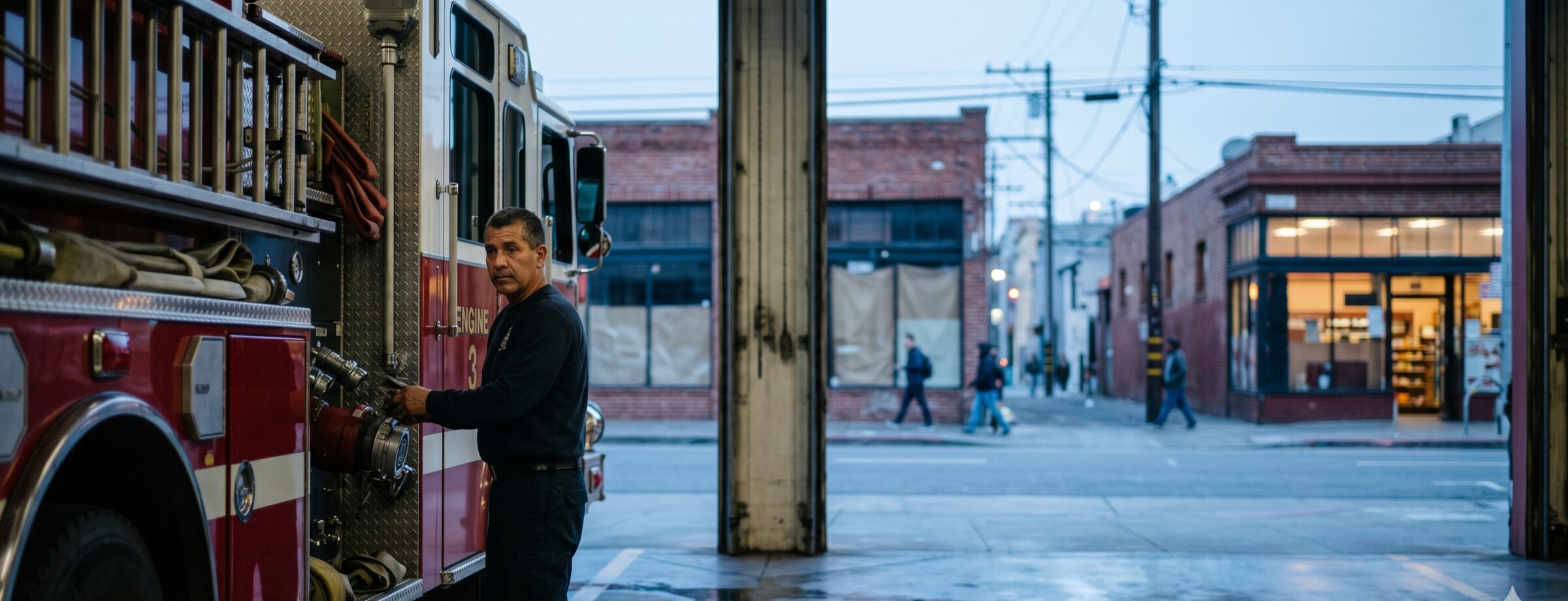 Sergio with Engine 3 in the apparatus bay, 5:48 a.m. Thursday