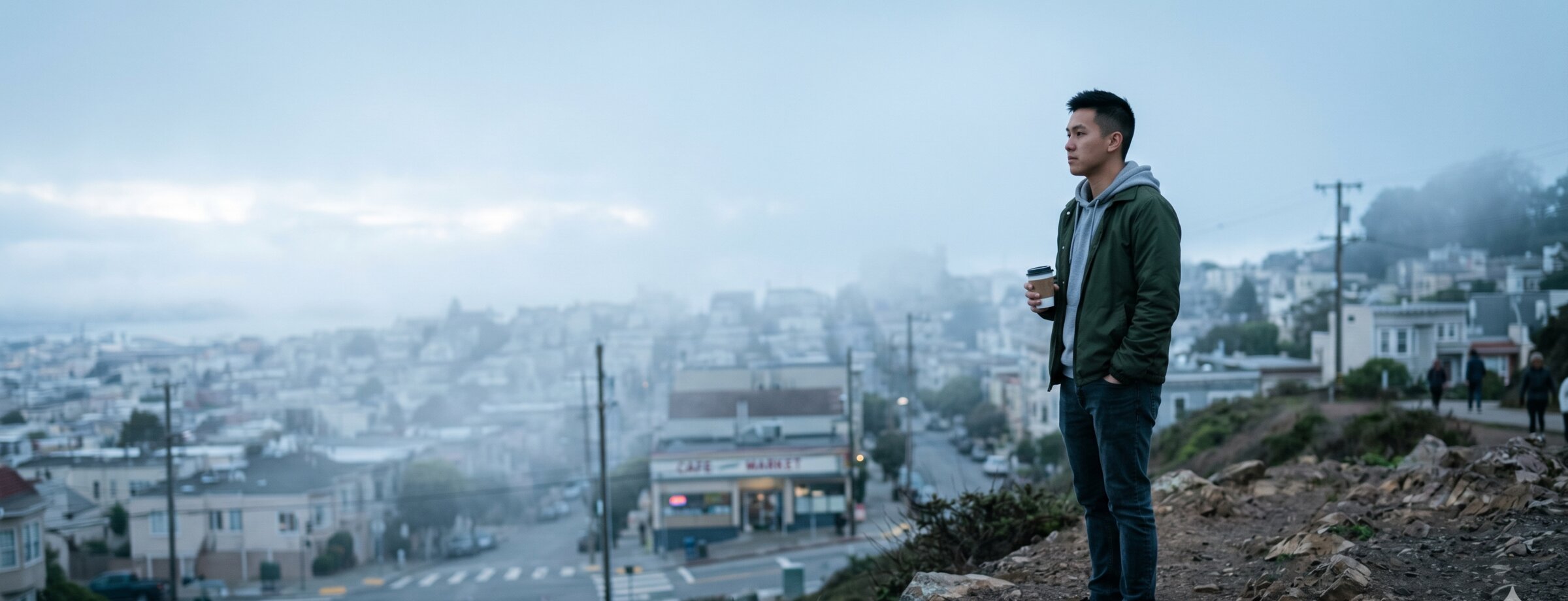 David Hsu on the south peak, 6:42 a.m. Tuesday