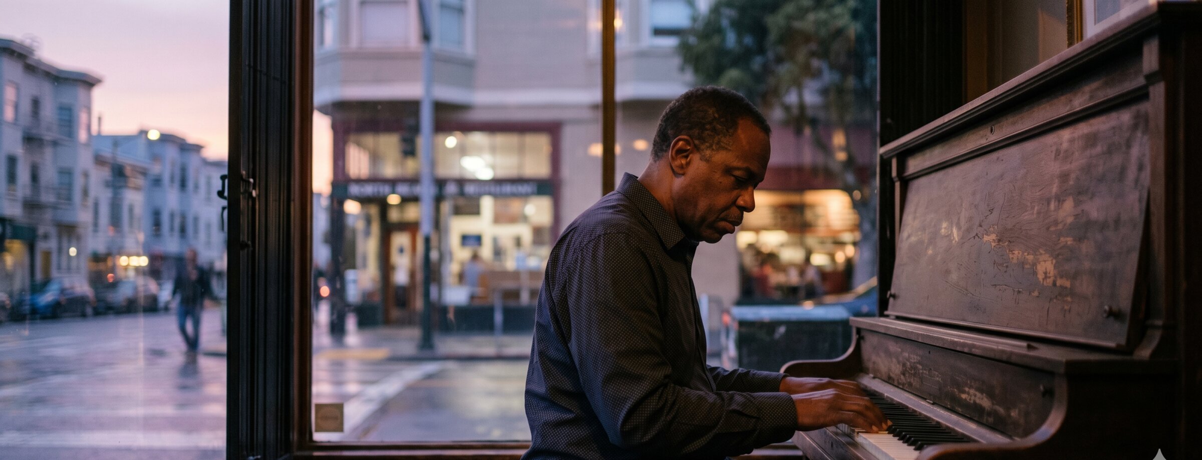 Lonnie Pierce at the piano, 9:48 p.m. Tuesday