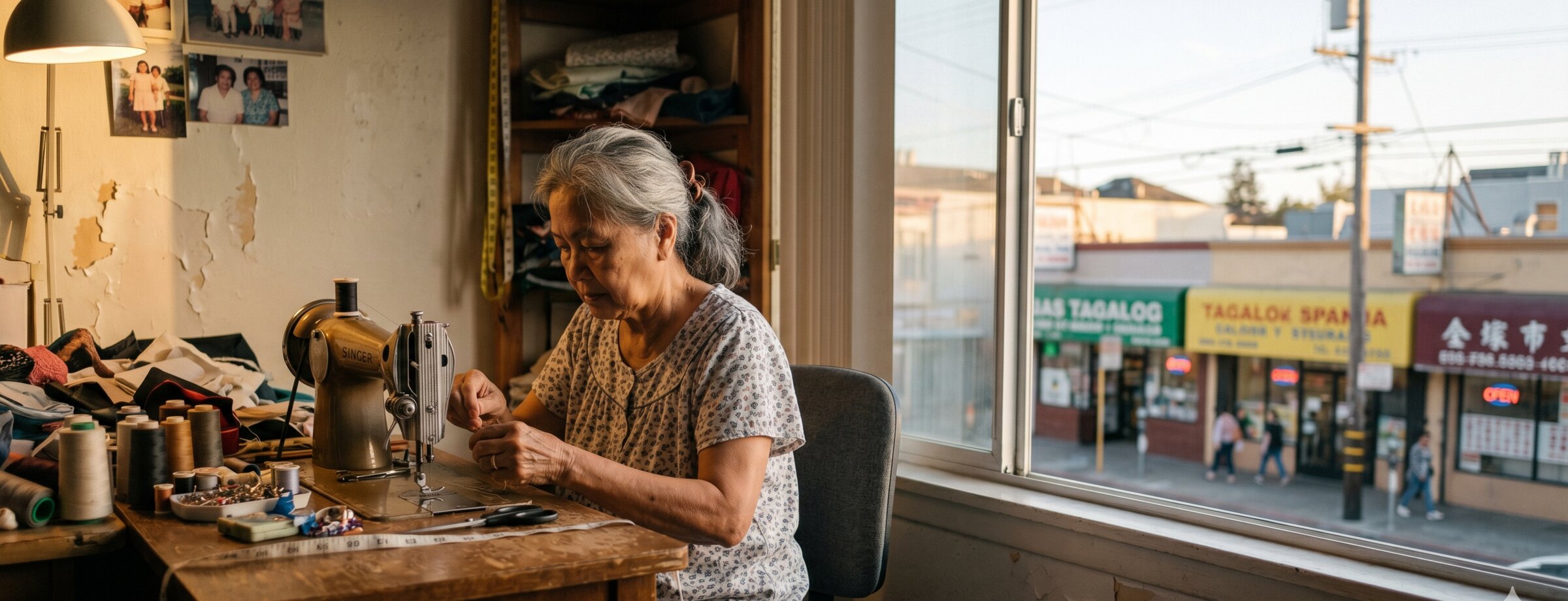 Tita Aurora at her sewing table, 6:04 p.m. Tuesday