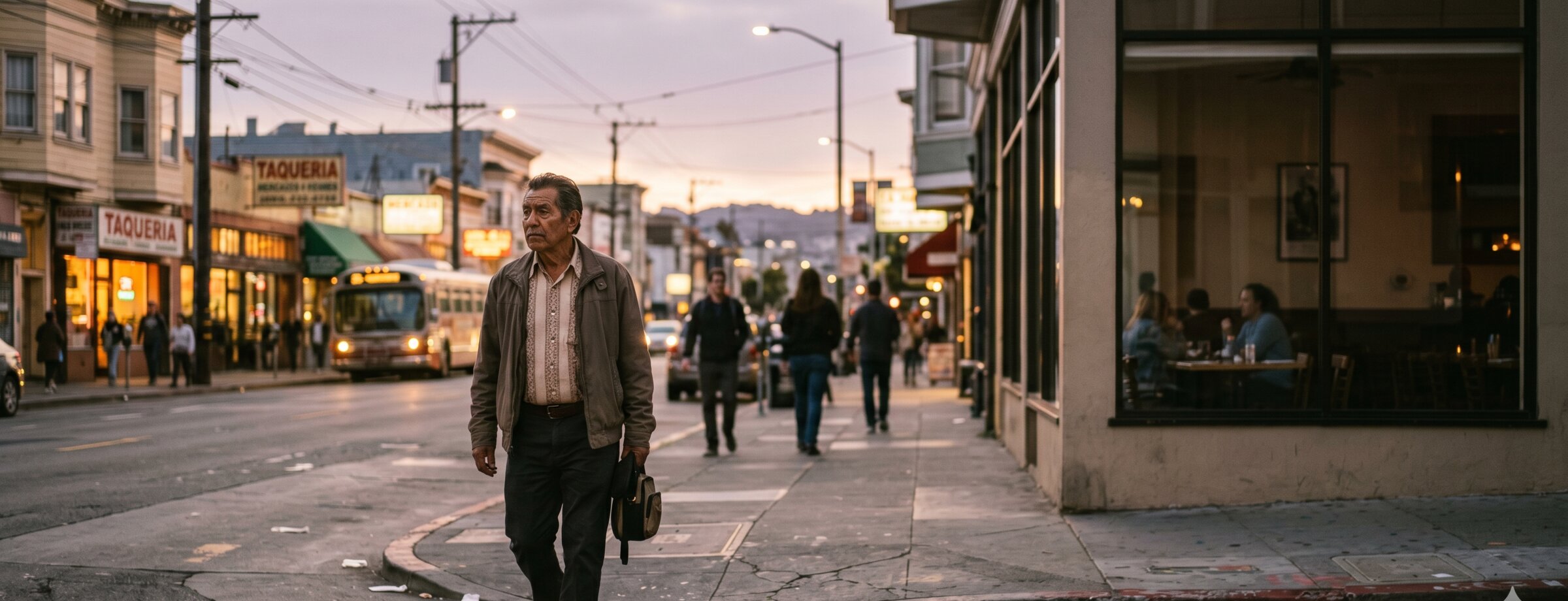 Don Beto walking between sets on Mission Street, 9:34 p.m. Friday
