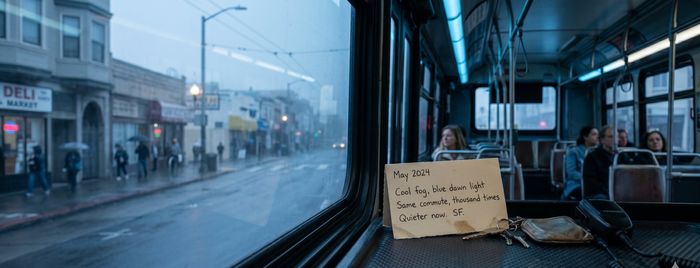 A haiku card from May 2024, on the dashboard of a 49 inbound