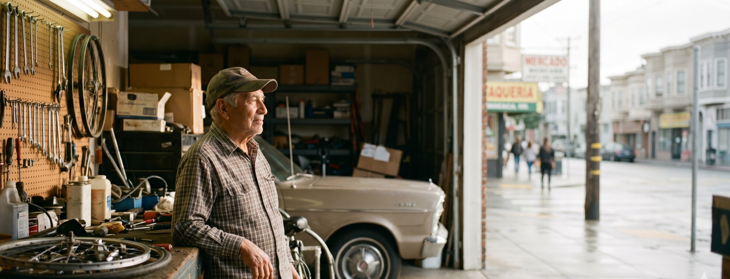 Don Julio in his garage, 2:14 p.m. Saturday