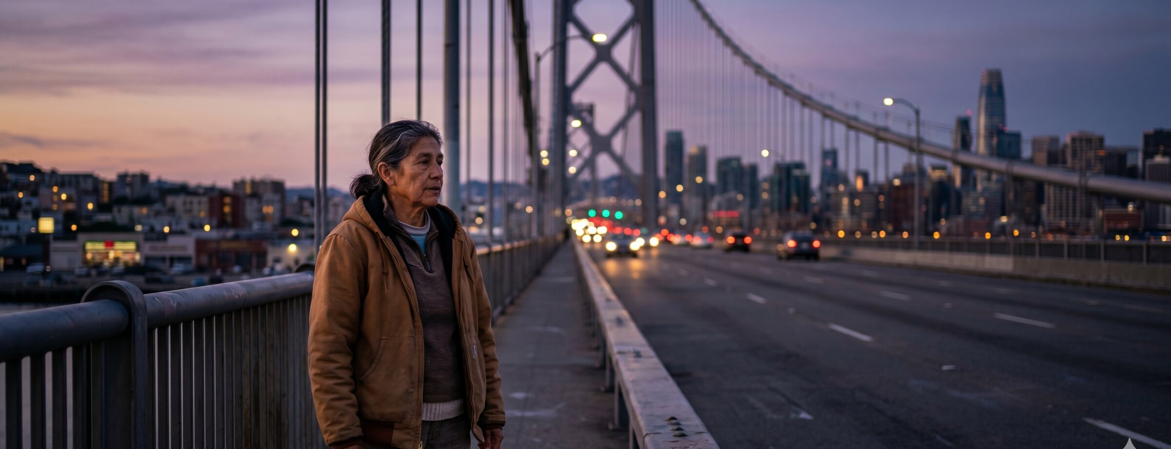 Ramona Acosta at the deck of the Bay Bridge, 6:11 a.m. Tuesday