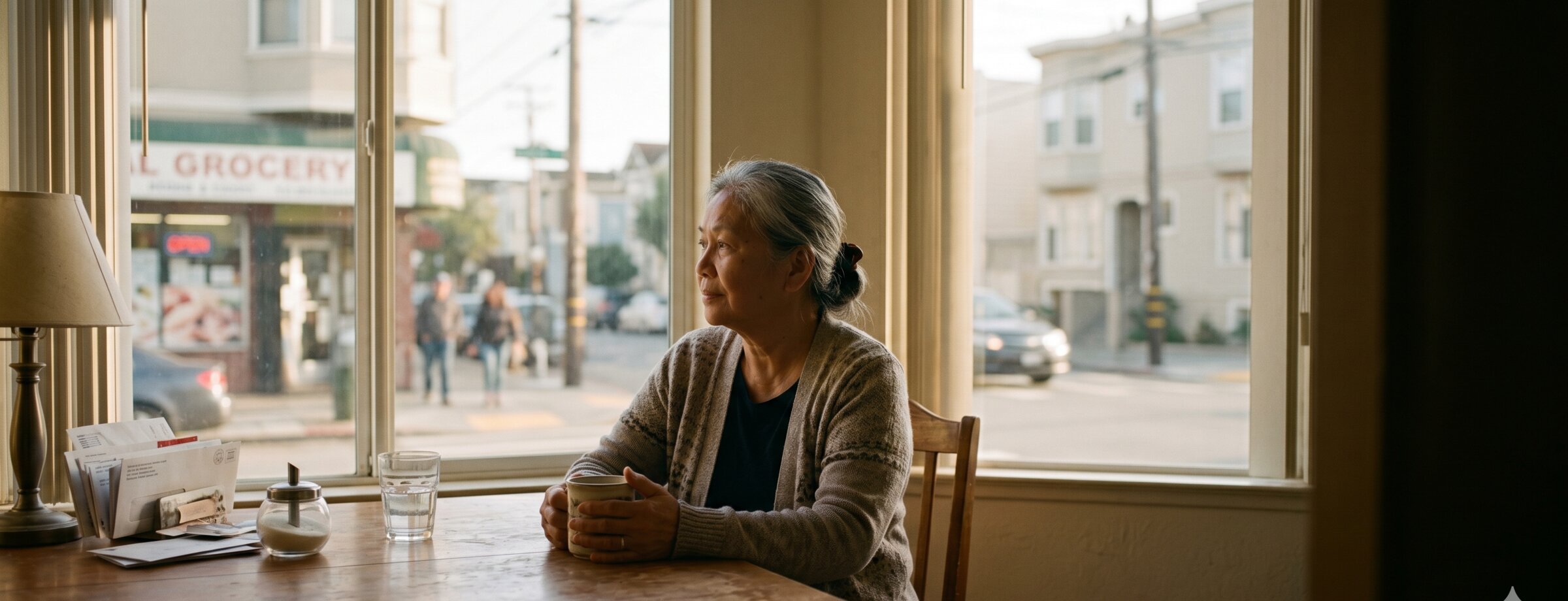 Lourdes Aquino at her kitchen table, 2:41 p.m. Wednesday