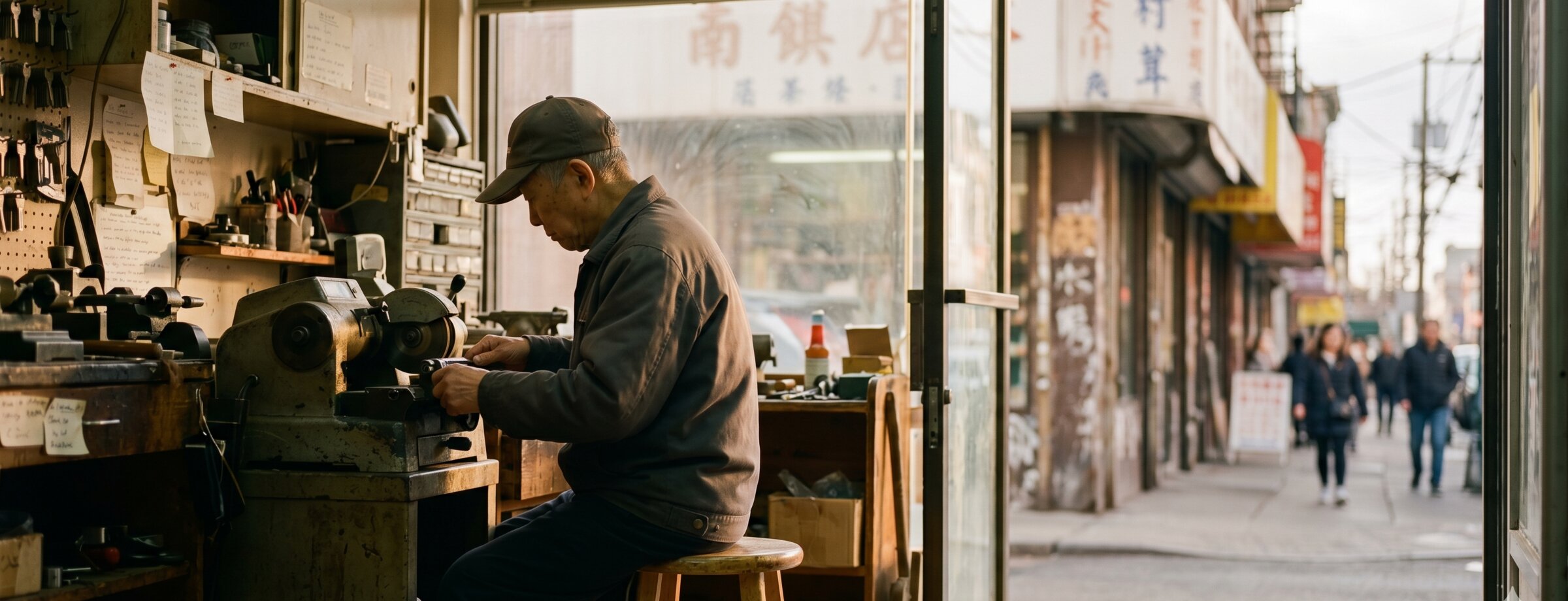 Mr. Wong at the keying machine, 11:18 a.m. Friday