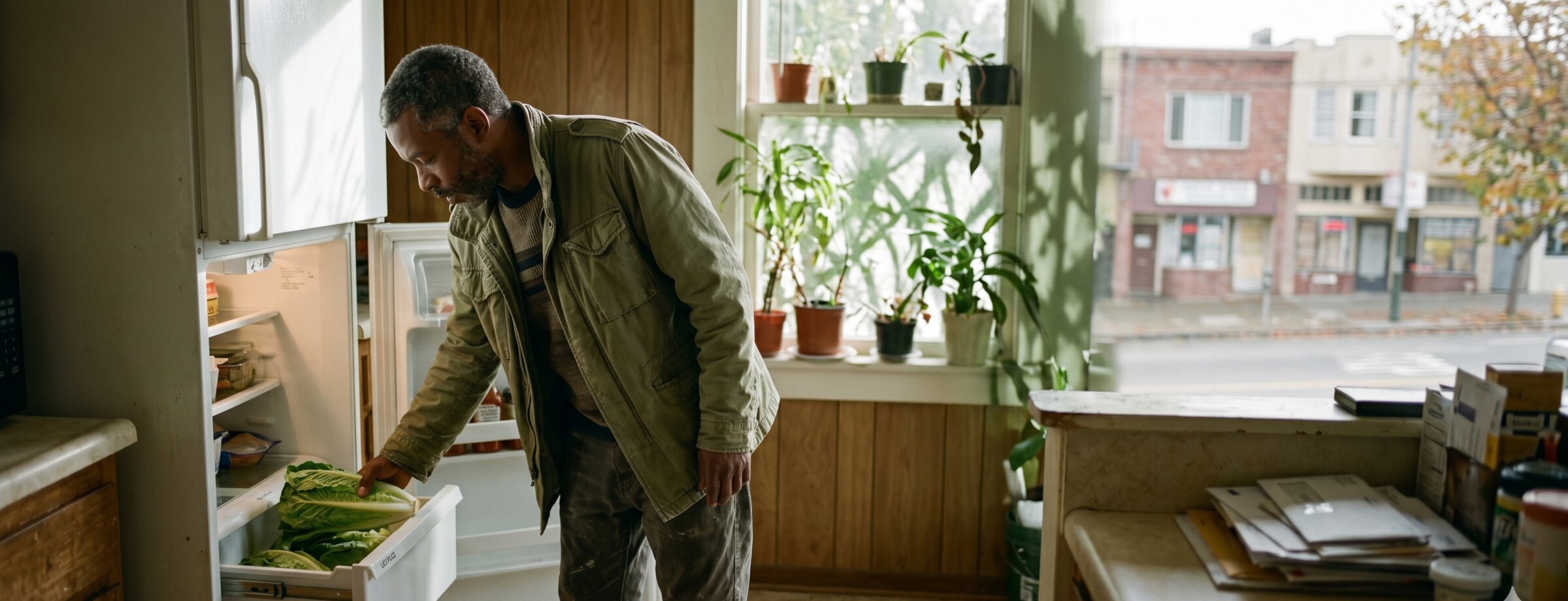 Andre Booker at the lettuce drawer, Saturday morning